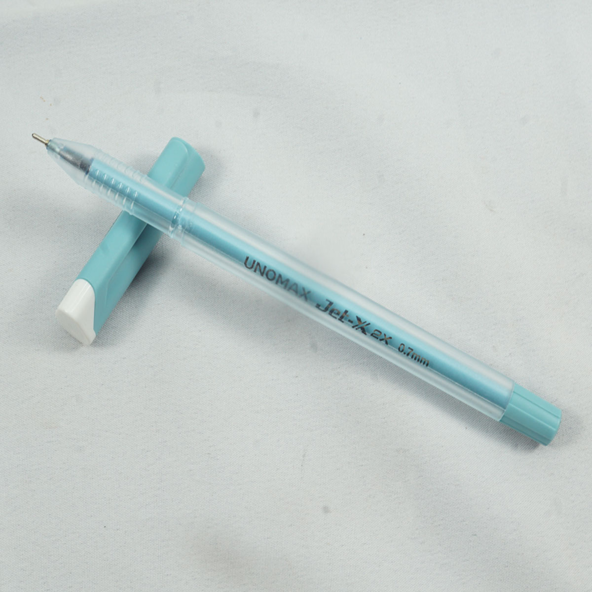 Unomax Jet-2X Transparent Color Body With Blue Clip Liquid Ball Point Pen SKU 27540