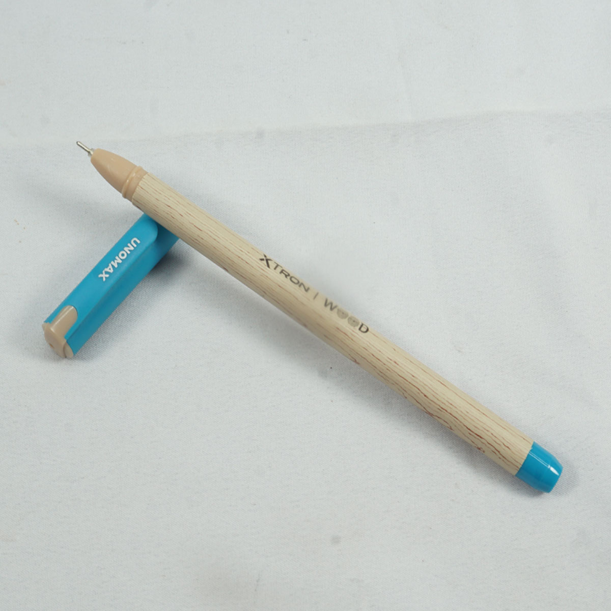 Unomax Xtron Wood Color Body With Blue Color Clip And Cap Type Liquid Ball Point Pen  SKU 27546
