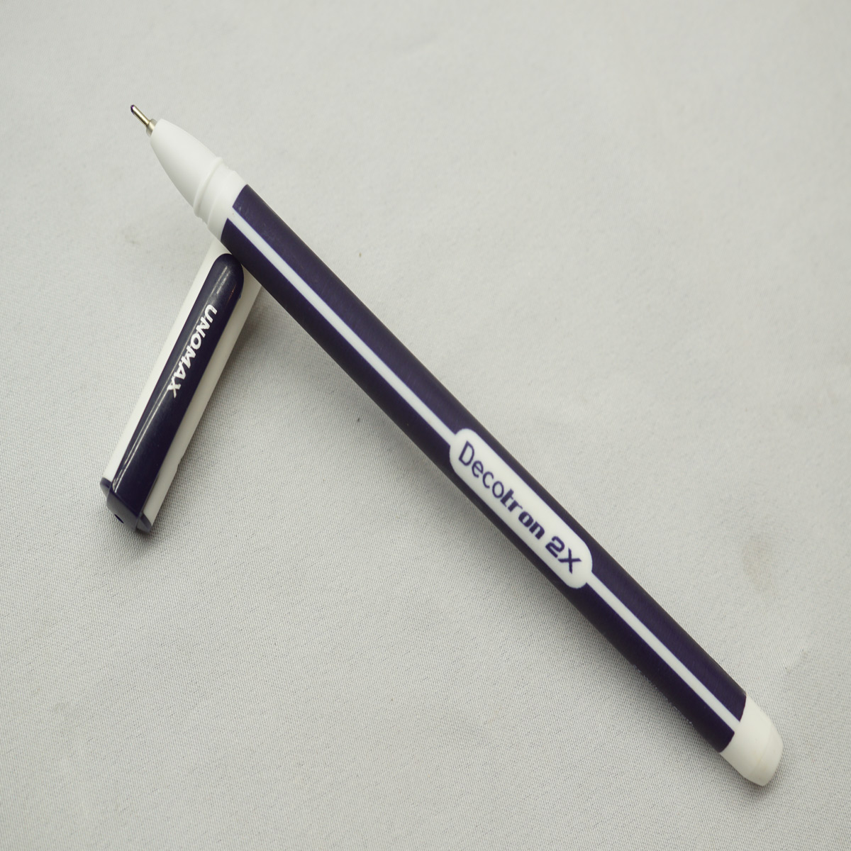 Unomax Decotron 2X Blue Color Body white Cap with Blue Clip Ball Pen SKU 27553
