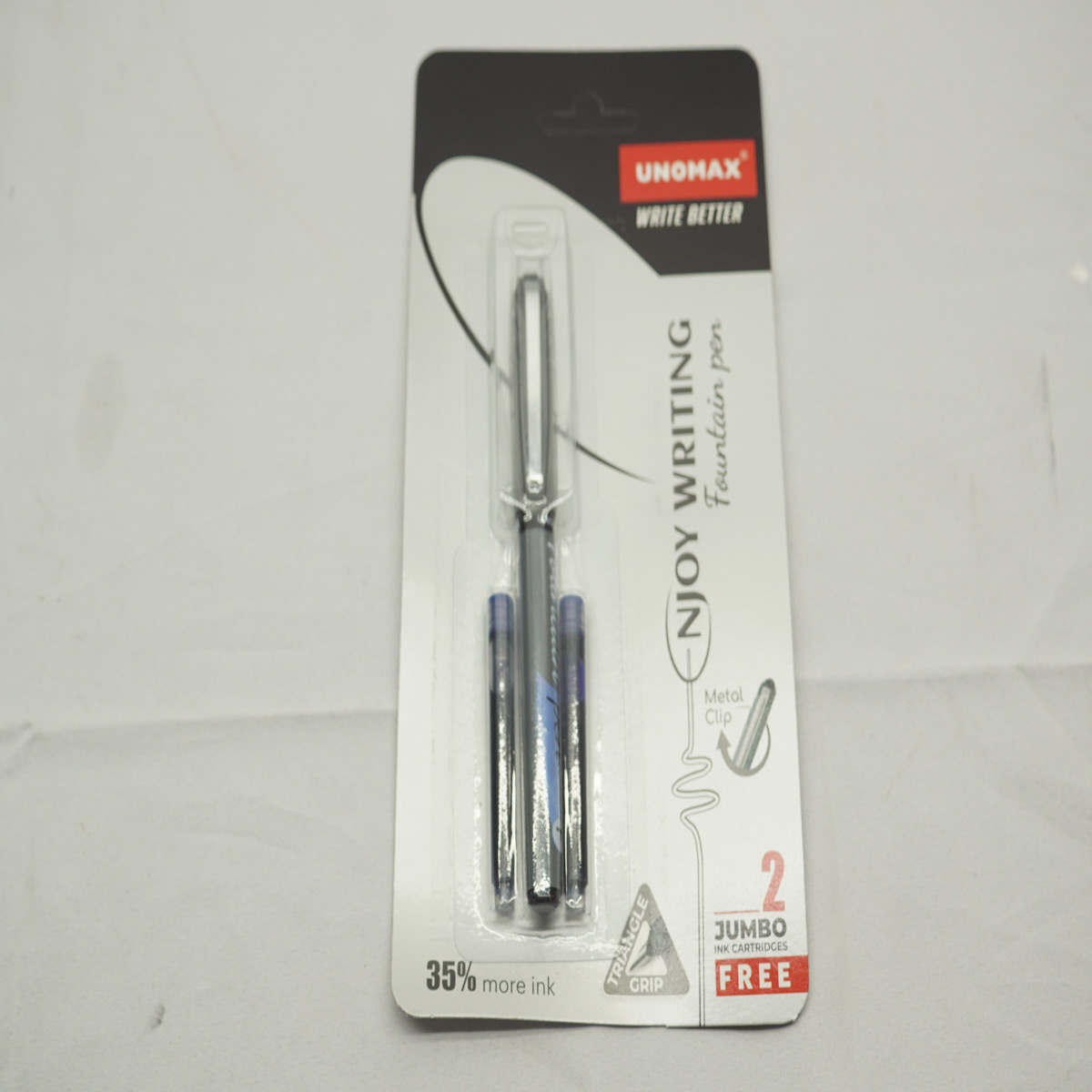 Unomax Enjoy Grey Color Body and Cap with Silver Clip Cartridge type Fountain Pen SKU 27568