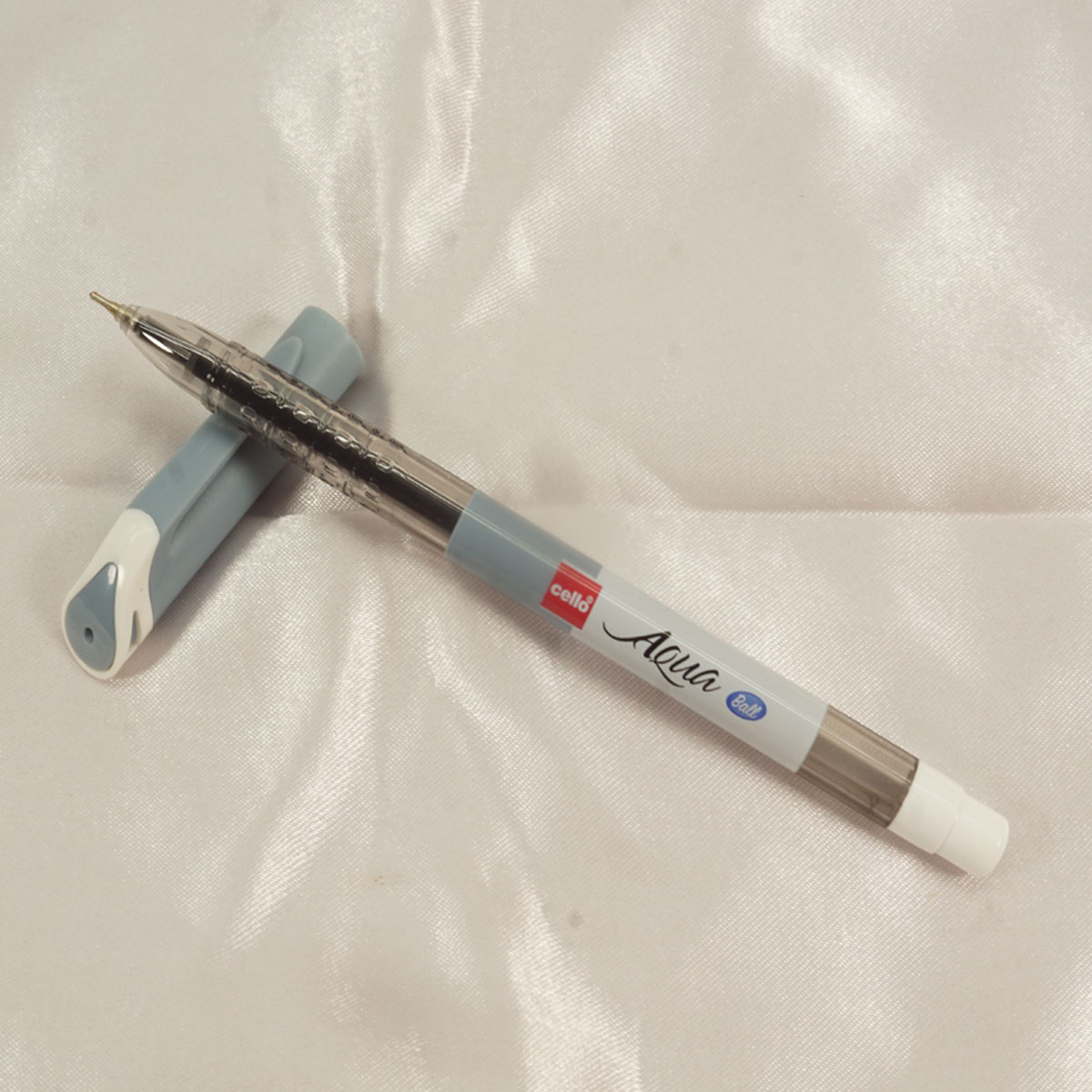 Cello Aqua Grey With White Color Body 0.7mm Black Writing  Cap Type Ball Pen SKU 27598