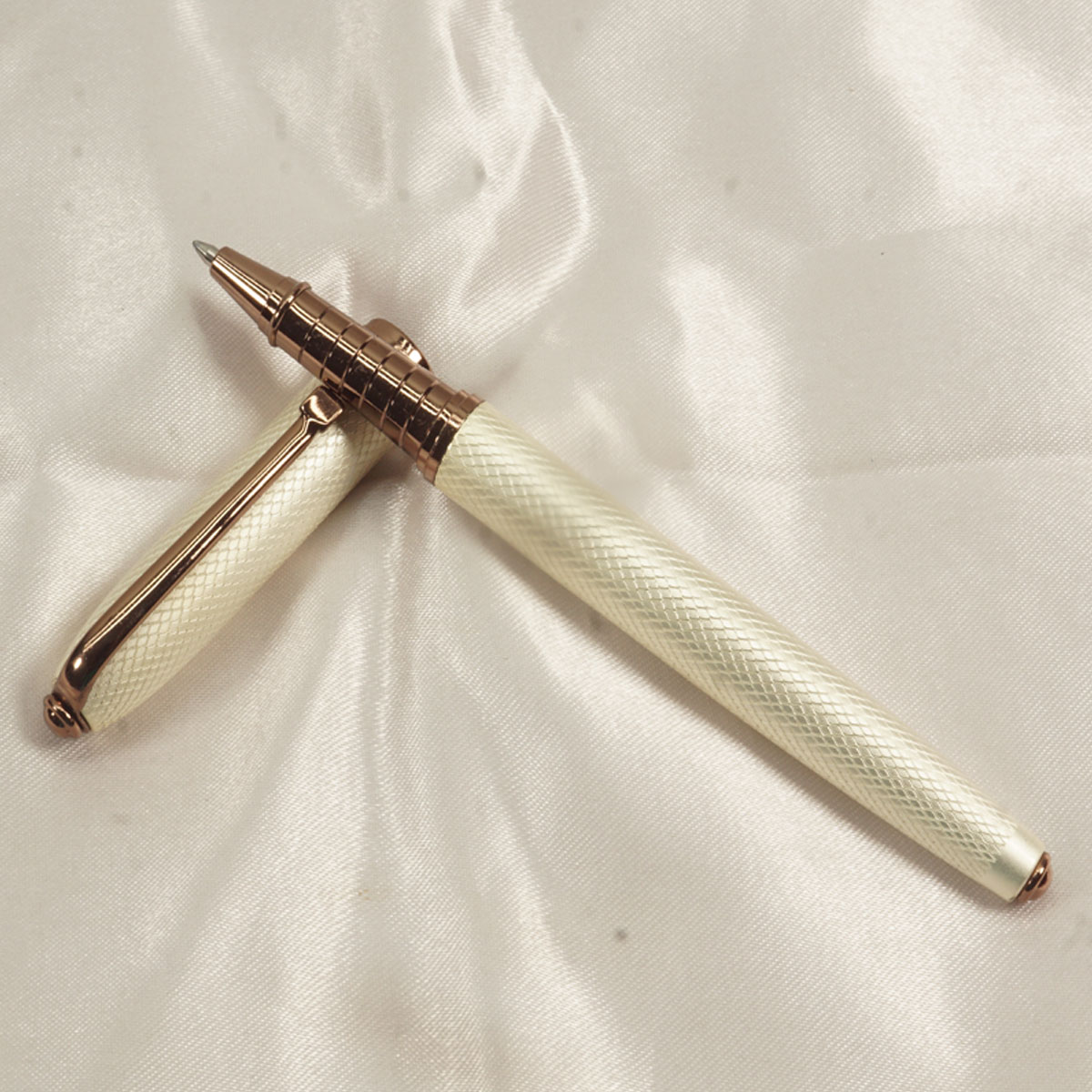 Picasso Parri White Color Design Body With Brown Color Clip And Trim Roller Ball Pen SKU 27616