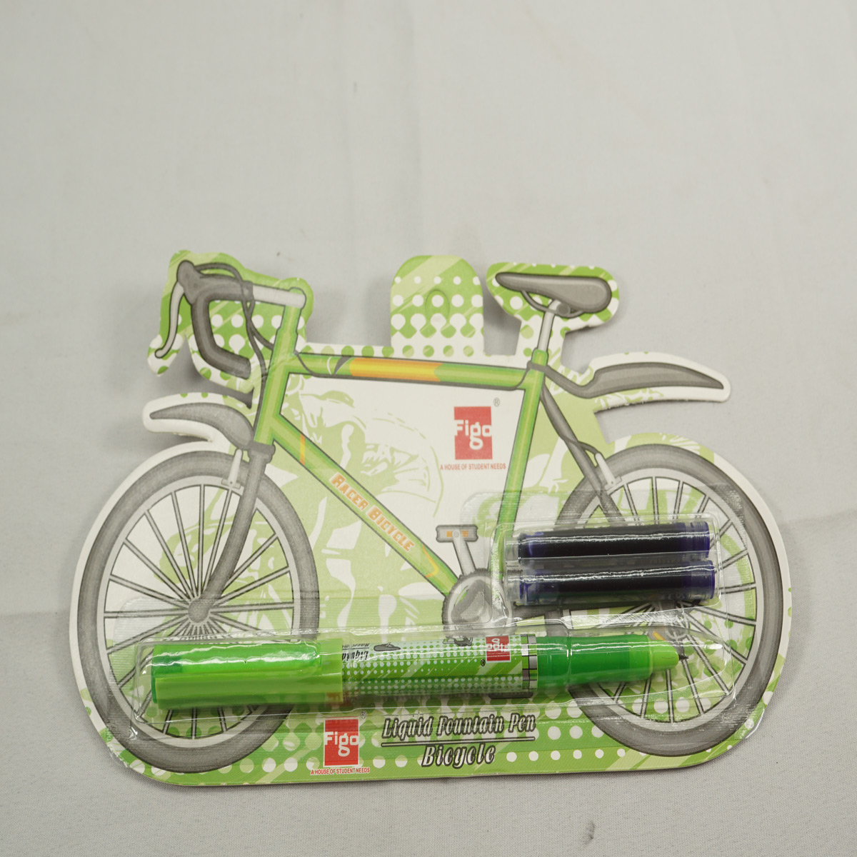 Figo Racer Bicycle Green Color Body and Cap  Fine Nib Cartridges Type Fountain Pen SKU 27628