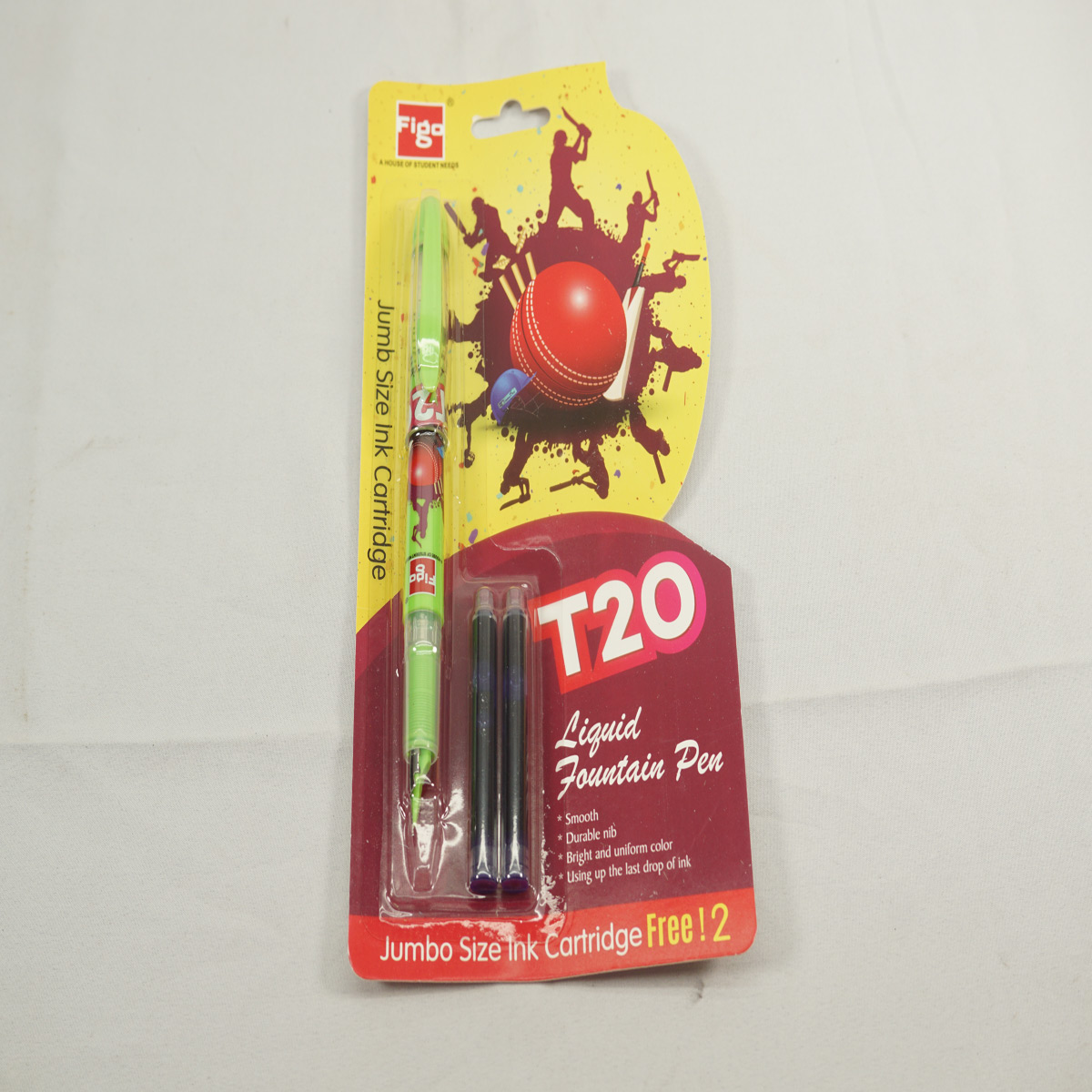 Figo T20 Green Color Body and Cap Cartridges Type Fountain Pen SKU 27631