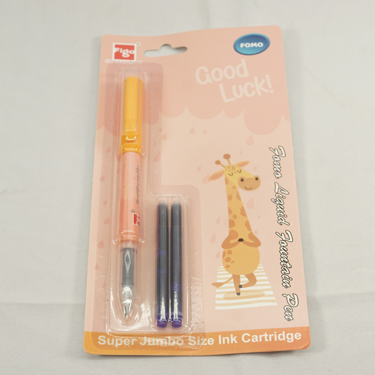 Figo Good Luck Design Yellow Color Body and Cap Fine Nib Cartridge Type Fountain Pen SKU 27640