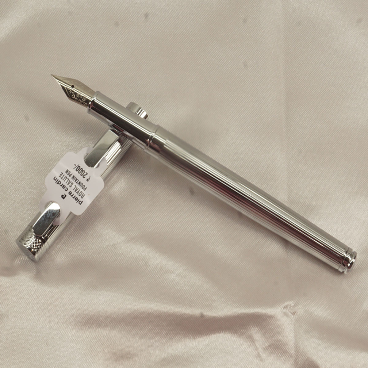 Pierre Cardin Royal Salute Full Silver Color Body With Fine Nib Converter And Cartridge Type Fountain Pen SKU 27671