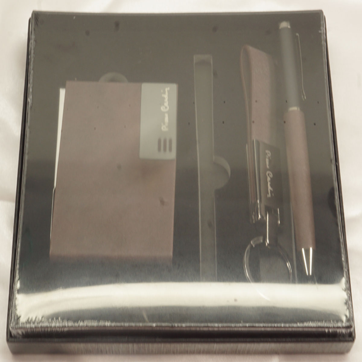 Pierre Cardin Regency Brown With Black Color Twist Type Ball Pen And Card Holder And Keychain  Set SKU 27674