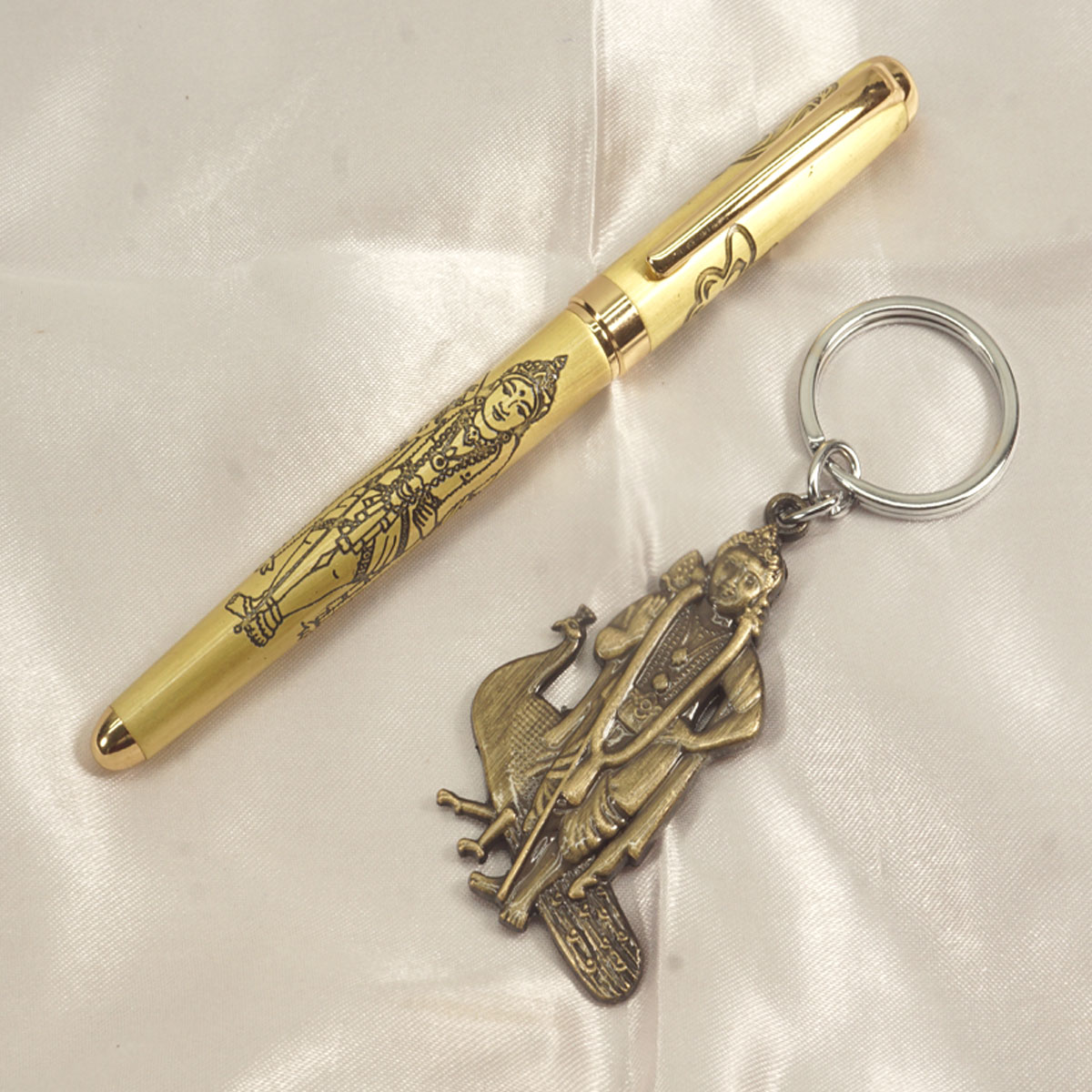 penhouse.in Gold Color Murugar Pen And Keychain Set  Ball Pen SKU 27683