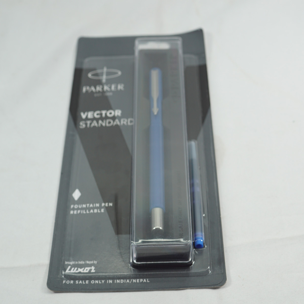 Parker Vector Standard Blue Color Body and Cap Silver Clip Fine nib Fountain Pen SKU 27699