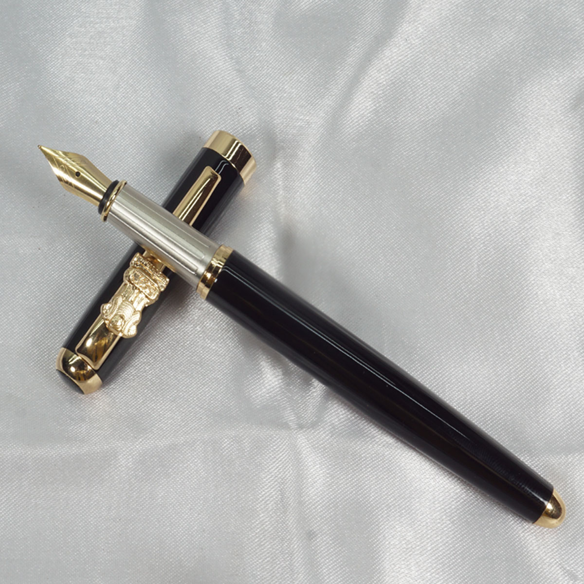 penhouse.in Glossy Black With Gold Clip Ashoka  Emblem On Clip Fine Nib Converter Type Fountain Pen SKU 27744