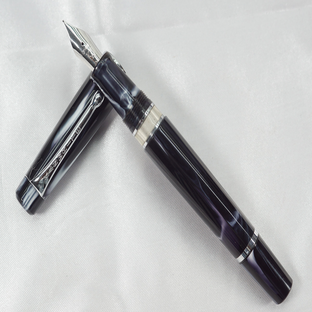 Kanwrite Heritage CT Marble Black Color  Body and Cap Type Silver Clip with Black Grip Medium Nib Piston Type Fountain Pen SKU 27771
