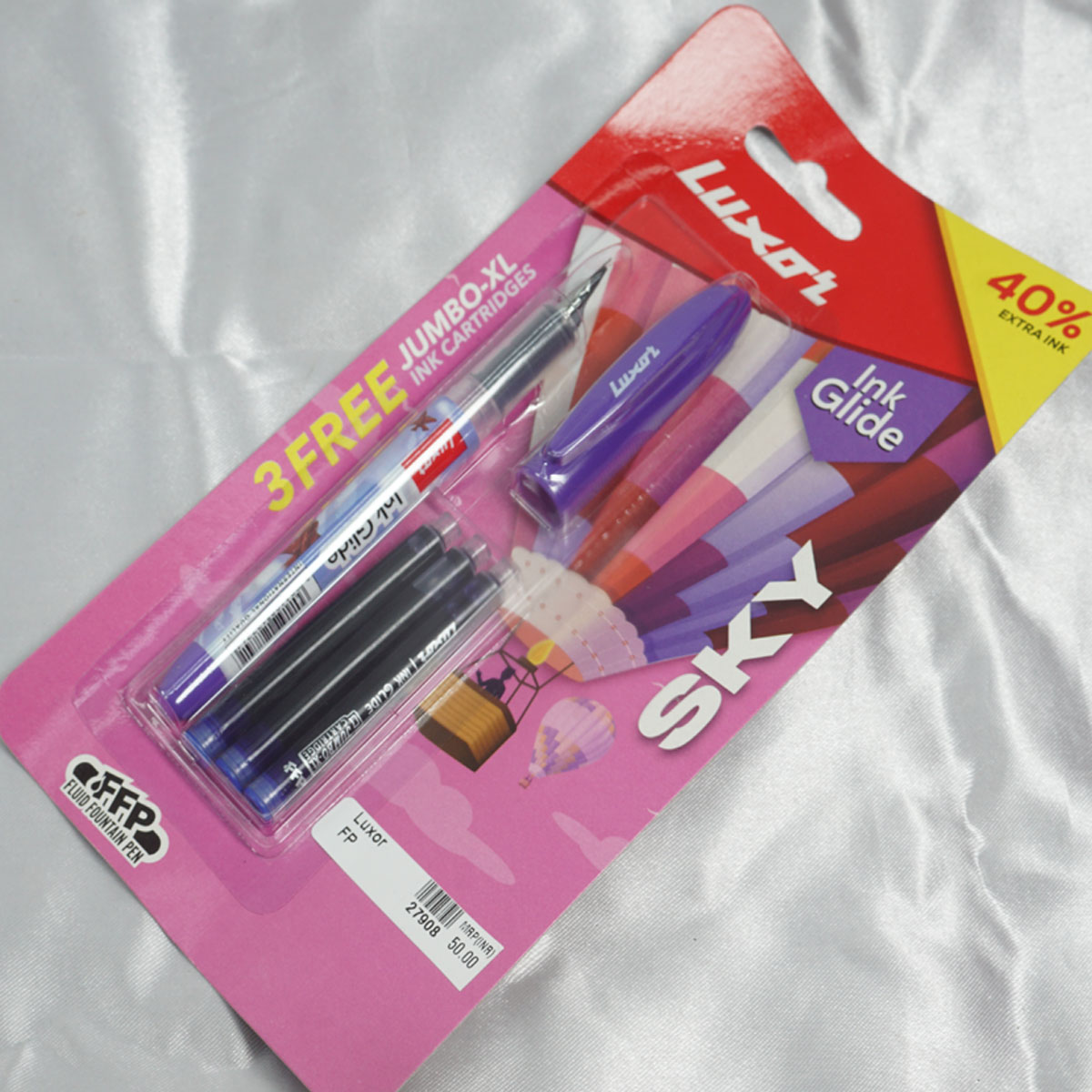 Luxor Ink Glide Sky Violet Color Body 3 Free Ink Cartridges And Cartridge Type Fountain Pen SKU 27908