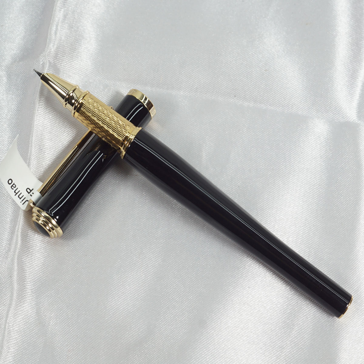 Jinhao 31 Glossy Black Color Body With Gold Trim And Clip Fine Nib Converter Type Fountain Pen SKU 27958