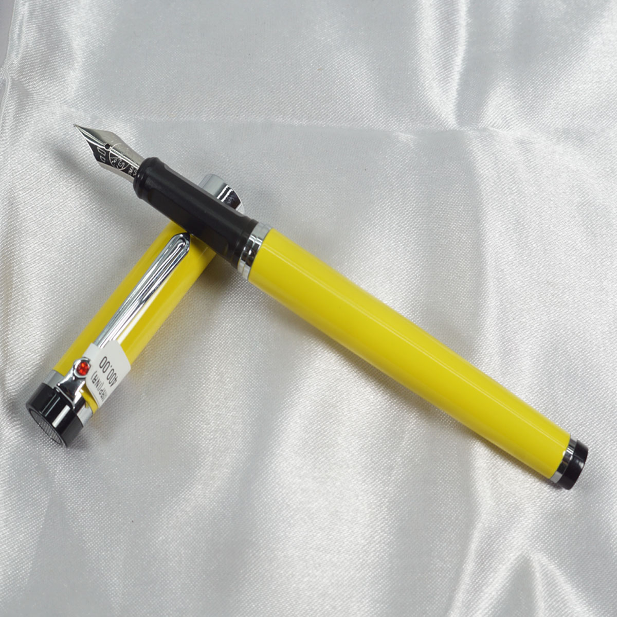 Domain Lion 1001 Glossy Yellow Color Body With Silver Clip And Red Stone On Clip Converter Type Fountain Pen SKU 27962