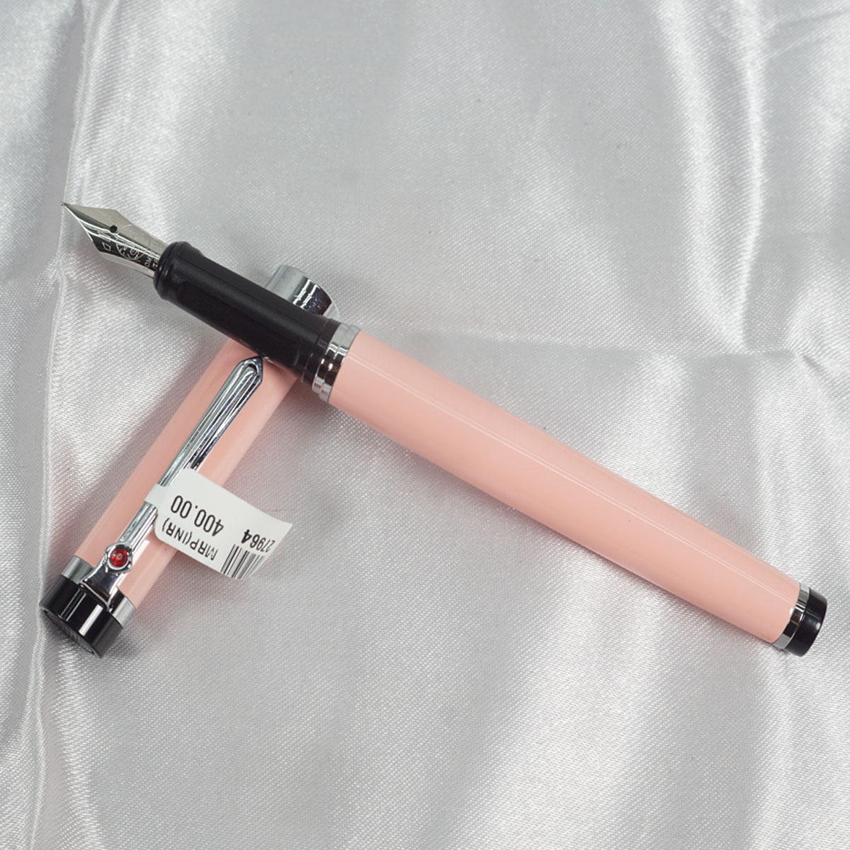 Domain Lion 1001 Glossy Pink Color Body With Silver Clip And Red Stone On Clip Converter Type Fountain Pen SKU 27964