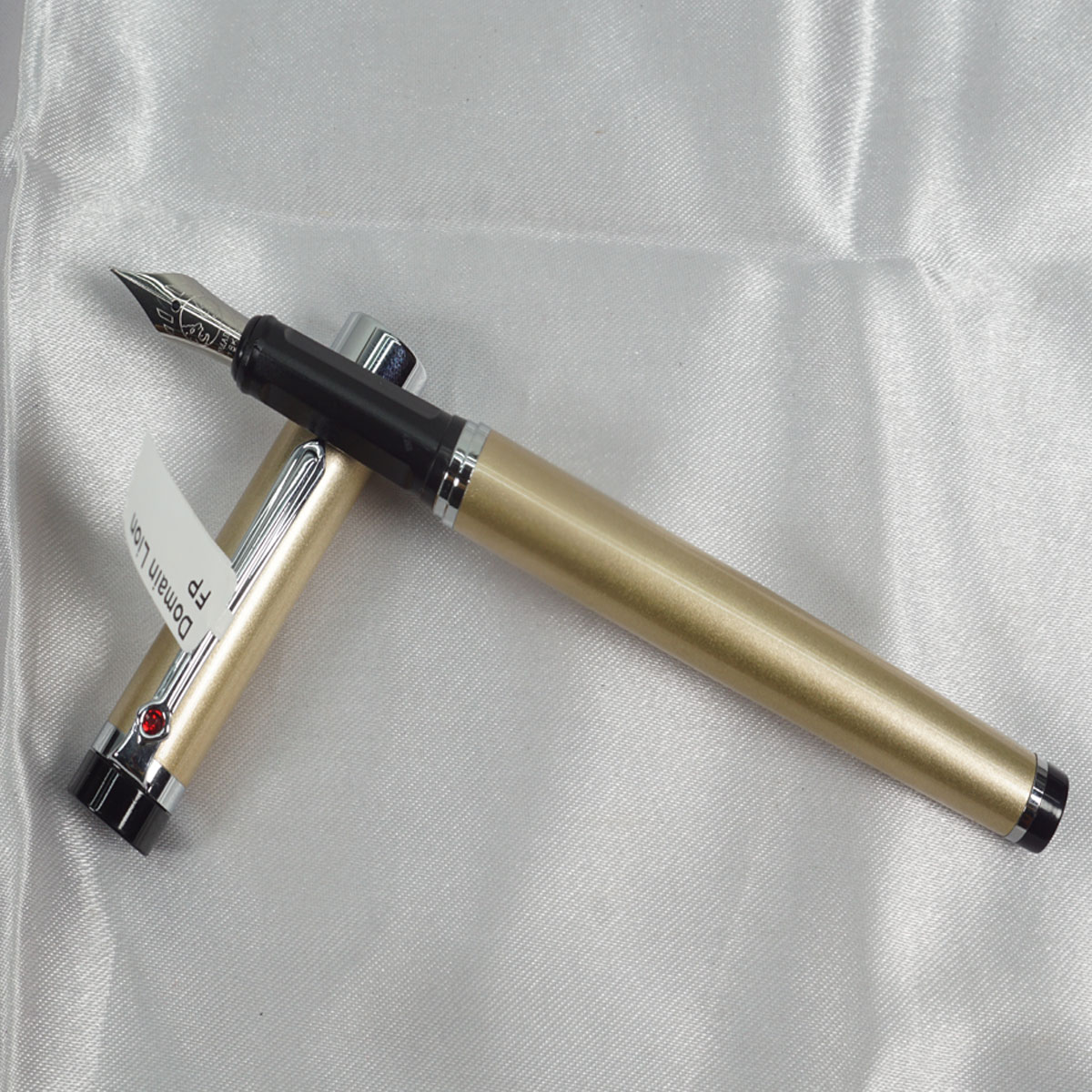 Domain Lion 1001 Glossy Gold Color Body With Silver Clip And Red Stone On Clip Converter Type Fountain Pen SKU 27965