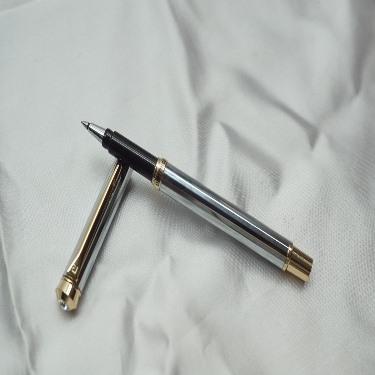 Pierre Cardin Jewel Silver Color Body and Cap Gold Clip Fine Tip Roller Ball Pen SKU 27974