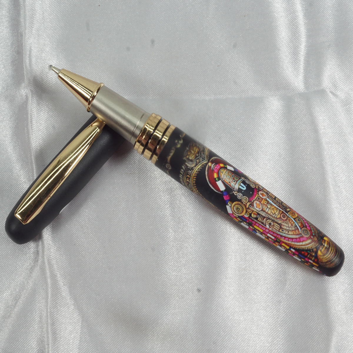 penhouse.in Matte Black And Gold Clip Lord Perumal  Design And Thirunamam Cap Type Ball Pen SKU 27998