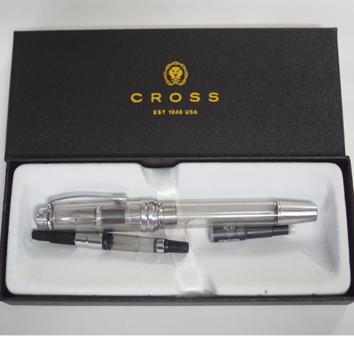 Cross AT0746-17XS Bailey Transprant Body and Cap With Silver Clip Extra Fine Nib Cartridge and Converter Type Fountain Pen SKU 28022