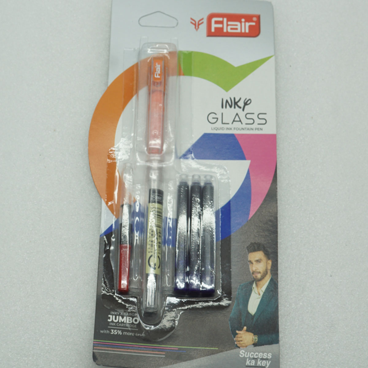 Flair Inky Glass Transparent Color Body With Orange Cap Fine Nib Converter  Cartridge Type Fountain Pen  SKU 28027