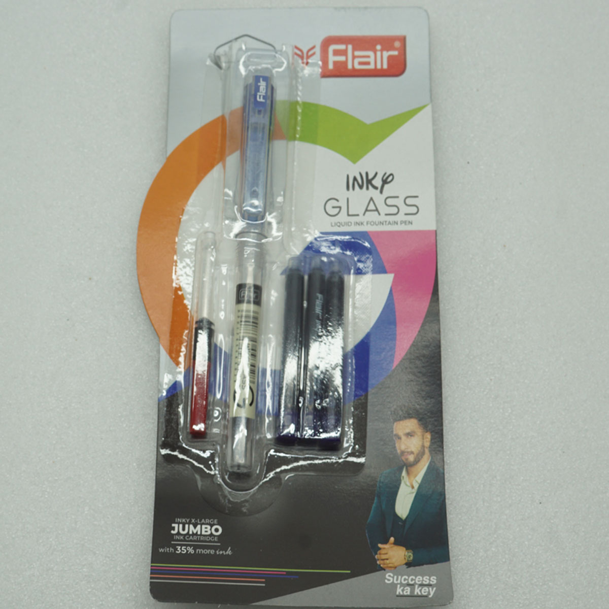 Flair Inky Glass Transparent Color Body With Blue Cap Fine Nib Converter  Cartridge Type Fountain Pen  SKU 28028