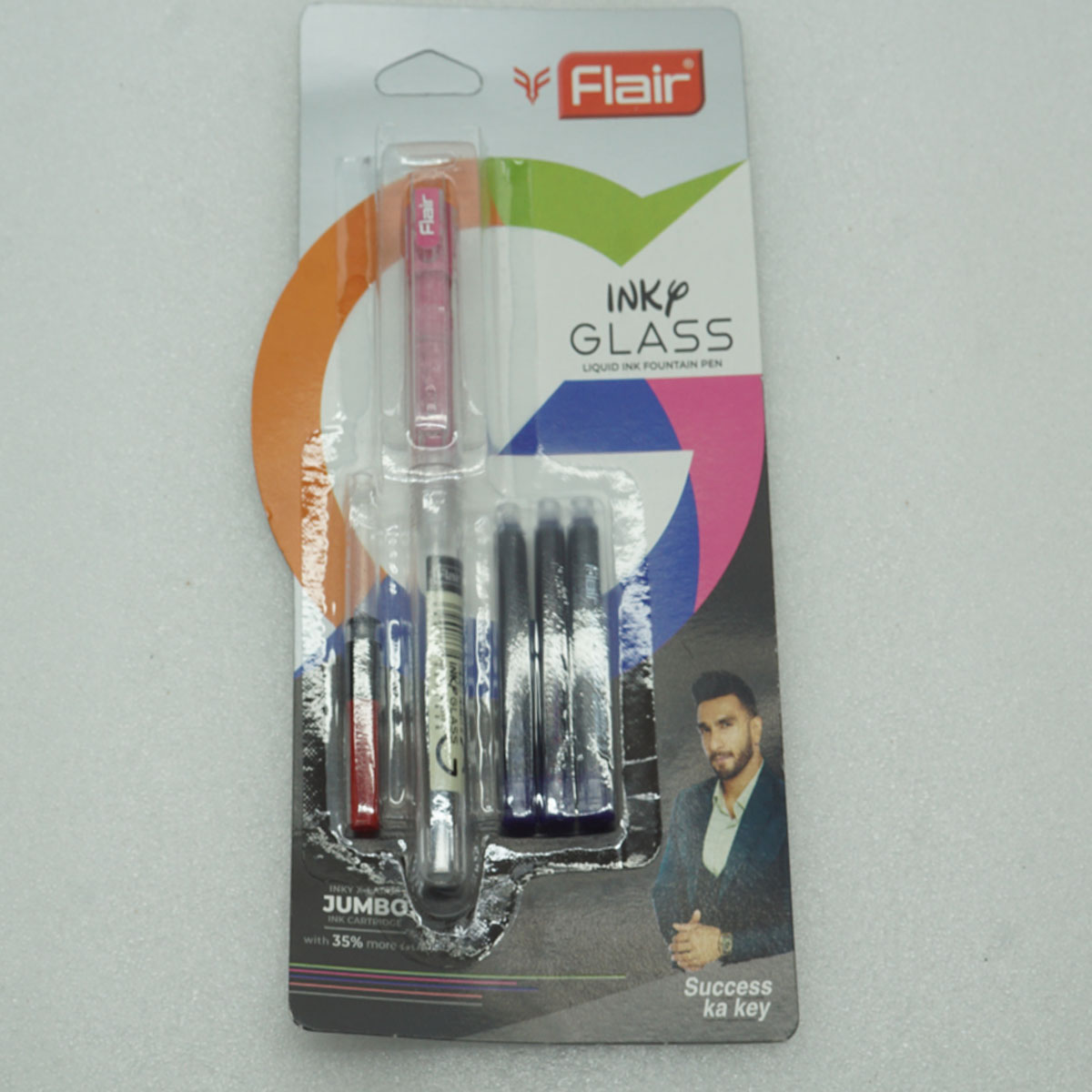 Flair Inky Glass Transparent Color Body With Pink Cap Fine Nib Converter  Cartridge Type Fountain Pen  SKU 28030