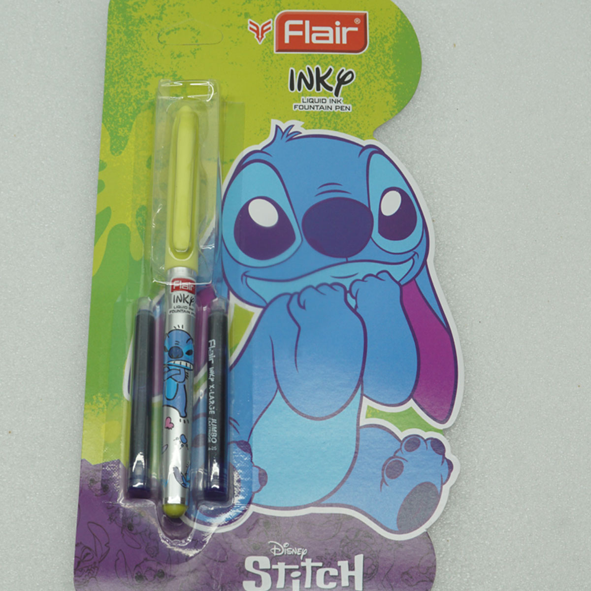Flair Inky Disney Stitch Green Color Body and Cap Fine Nib Cartridge Type Fountain Pen SKU 28032