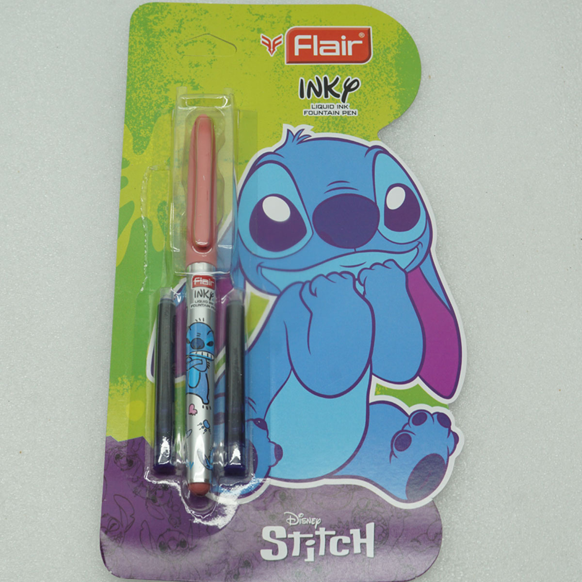 Flair Inky Disney Stitch Pink Color Body and Cap Fine Nib Cartridge Type Fountain Pen SKU 28033