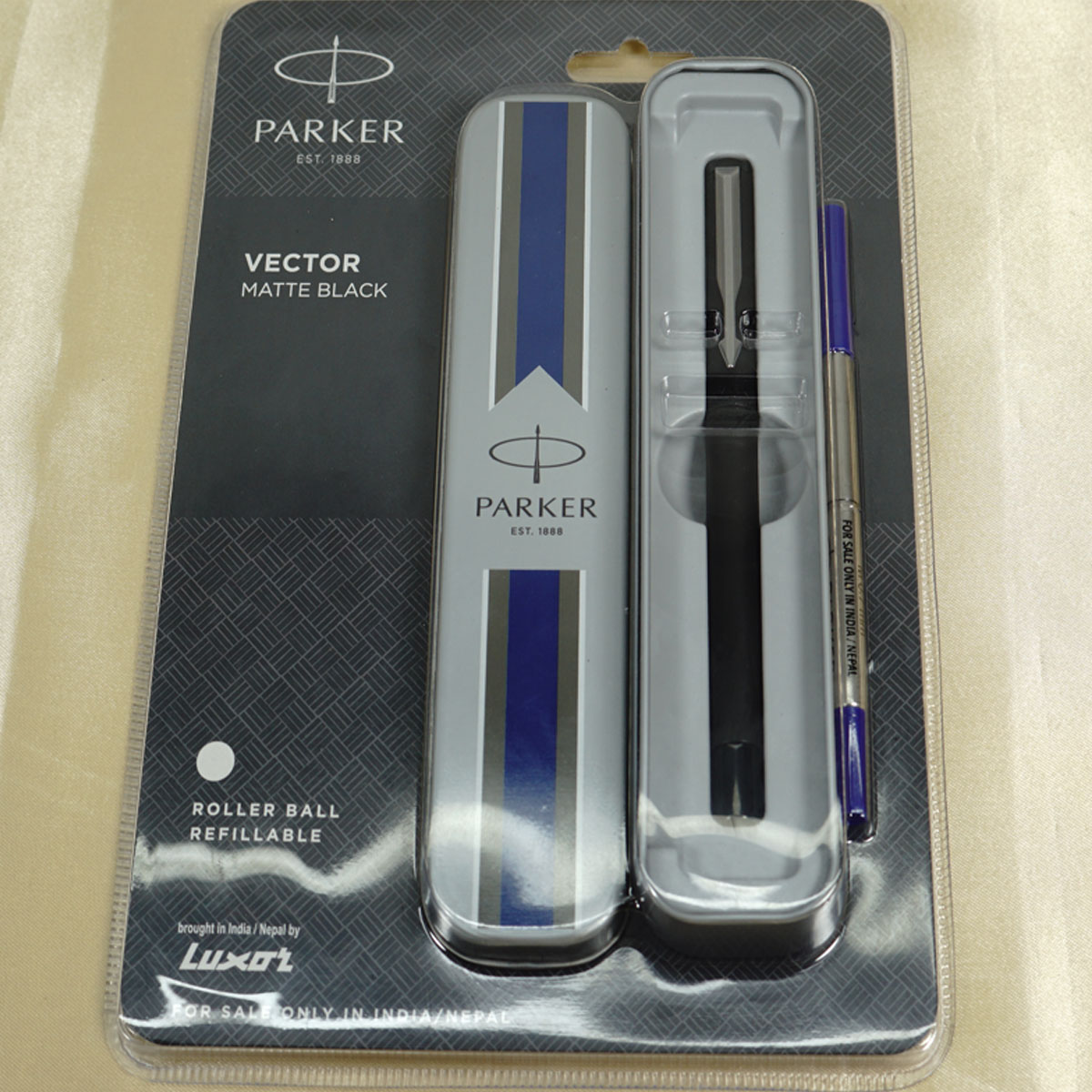 Parker Vector Matte Black  Body and Cap Type with Silver Clip Medium tip Roller Ball pen SKU 28050