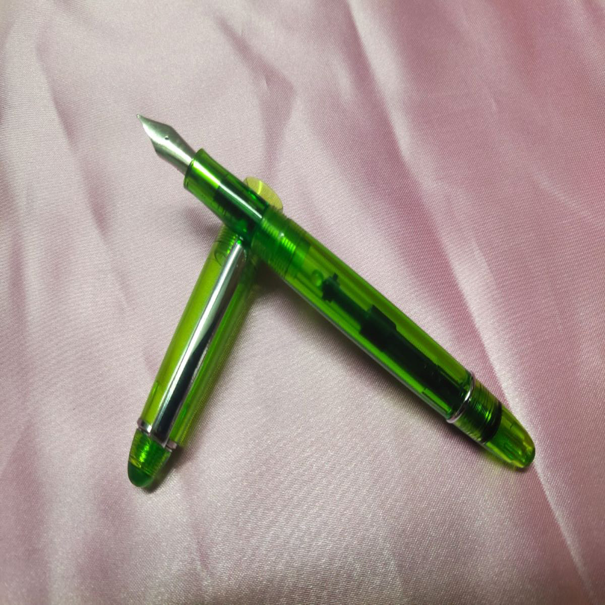 Admok Green Transparent Color Body and Cap With Silver Clip with Fine Nib Converter Type Fountain Pen SKU 28059