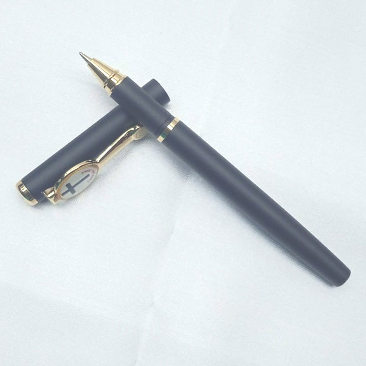 Picasso Parri Matte Black Color Body With Jesus Symbol On Clip And Cap Type Ball Pen SKU 28075