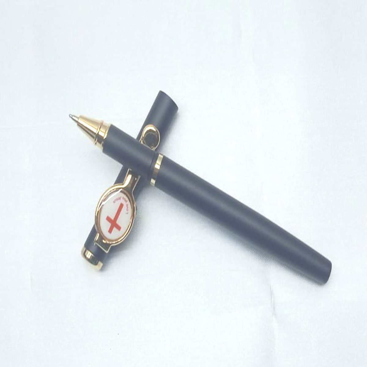 Picasso Parri Matte Black Color Body With Jesus Red Color Symbol On Clip And Cap Type Ball Pen SKU 28076