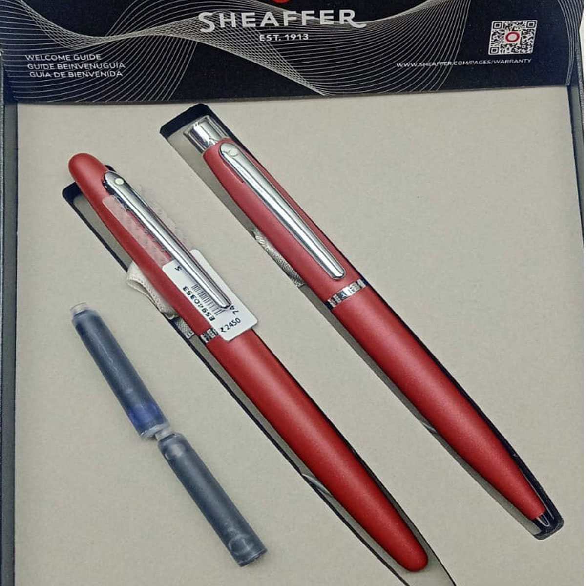 Sheaffer VFM E9403 Excessive Red with Chrome Plate Trim Medium Nib Cartidge Type Fountain Pen and Ball Pen SKU 28116