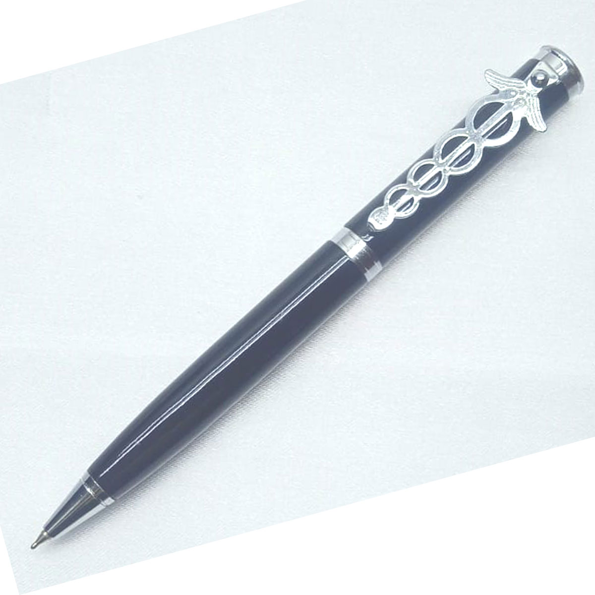 penhouse.in Glossy Black Color Body Silver Color Doctor Symbol On Clip Twist Type Ball Pen SKU 28119