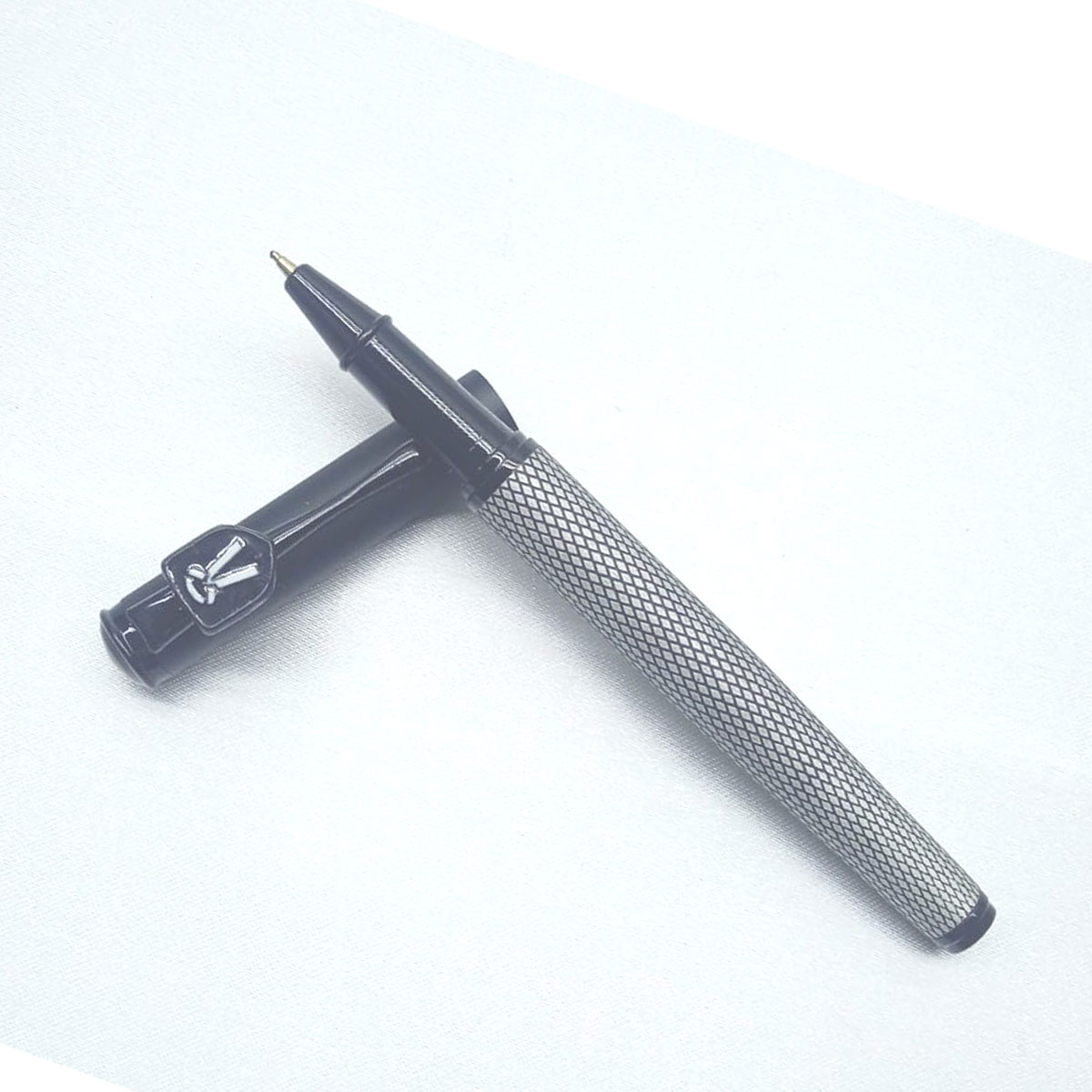 Penhouse.in White With Black Checked Design And Advocate Symbol On Clip Cap Type Roller Ball Pen SKU 28120