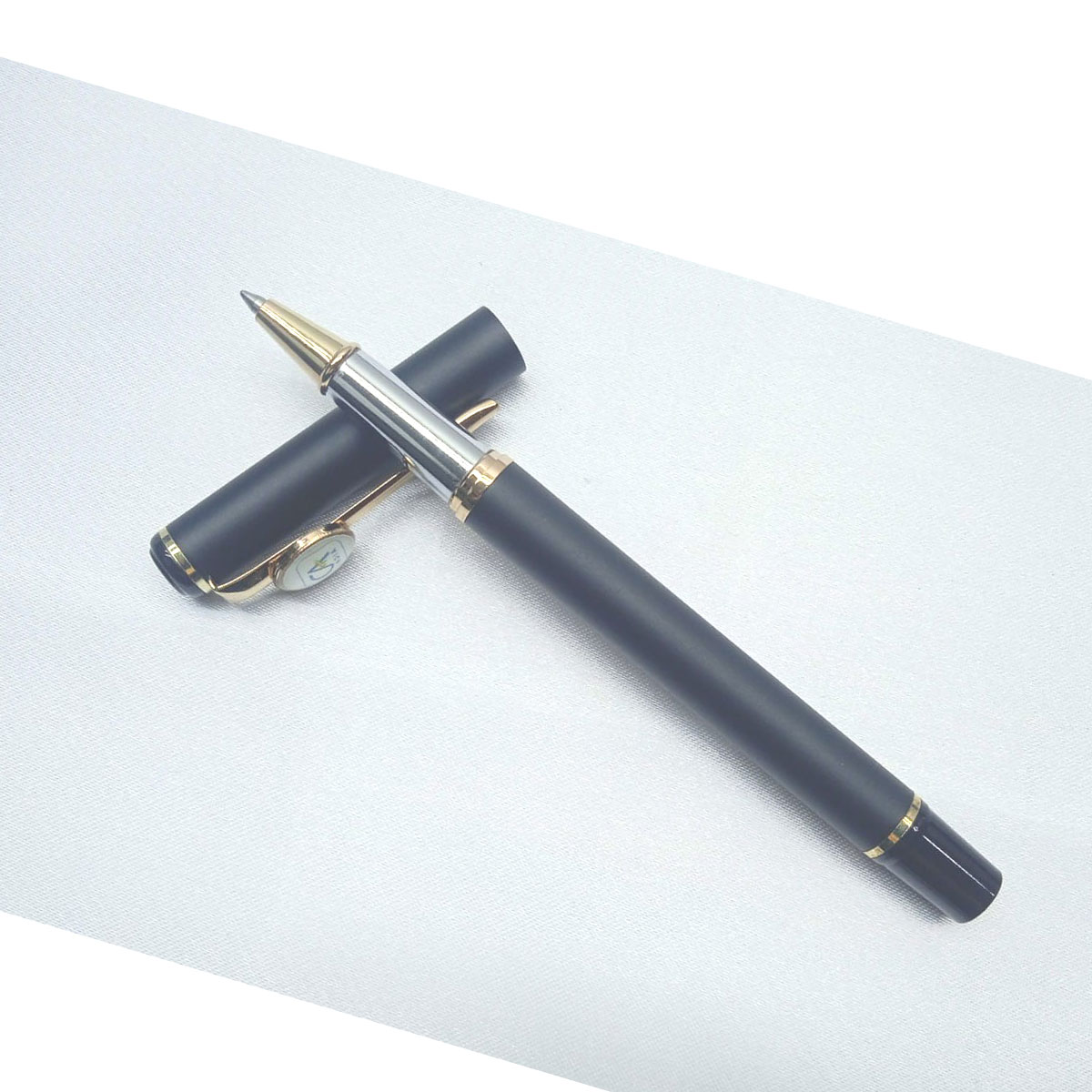 Penhouse.in Matte Black Color Body With Gold Clip CA Symbol On Clip Cap Type Roller Ball Pen SKU 28121