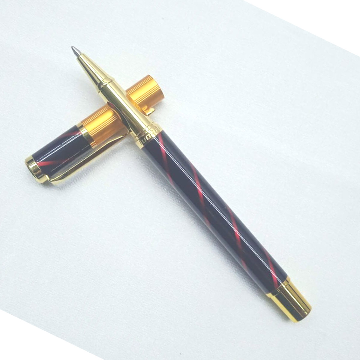 Luoshi Glossy Black Color Body And Red Line Cap Type Roller Ball Pen SKU 28127
