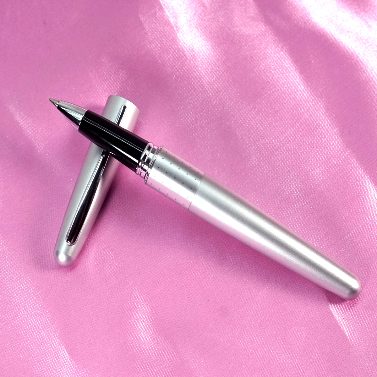Pilot MR 1 Metal Silver Color Body and Cap Dots  Model with Silver Clip Roller Ball Pen SKU 28151