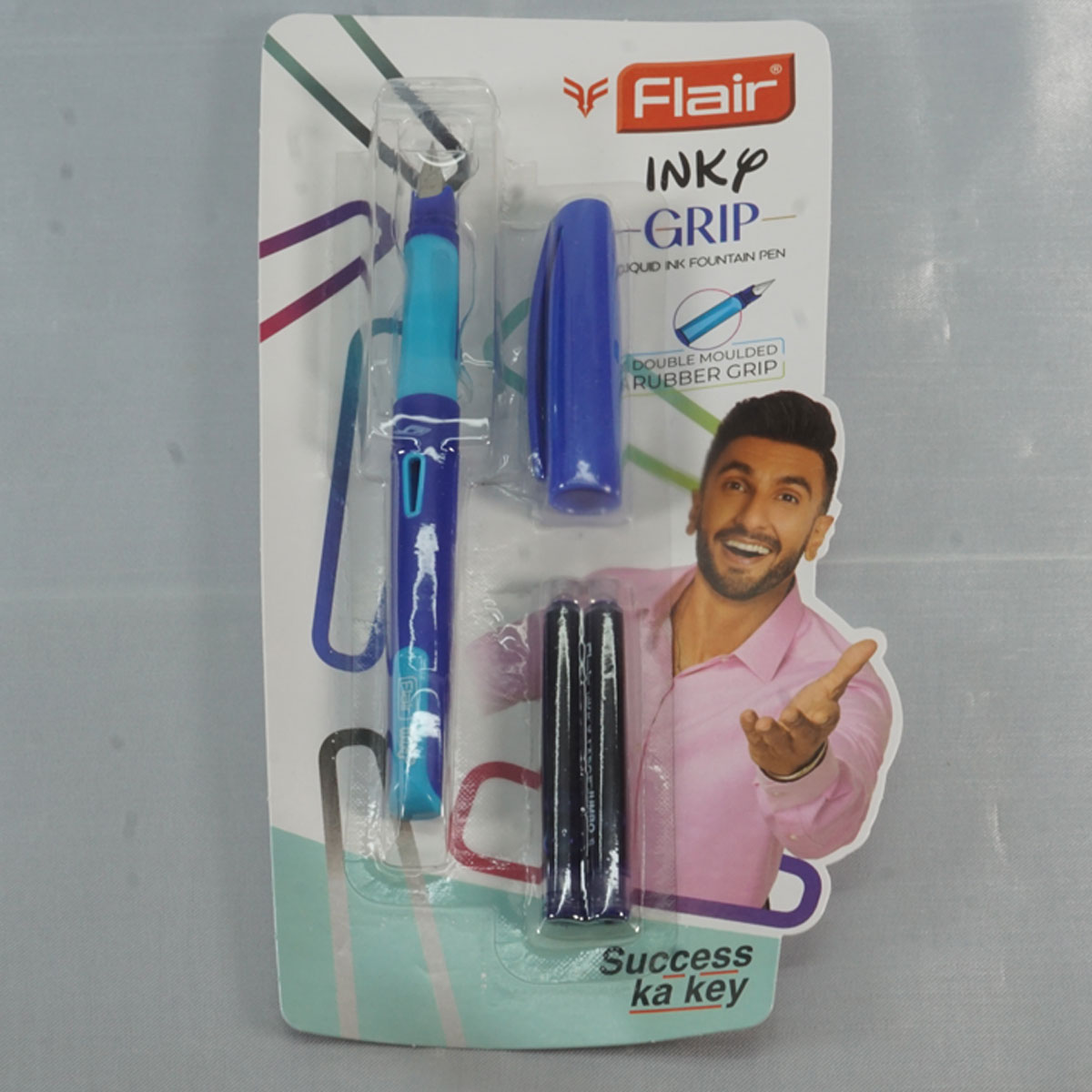 Flair Inky Grip Dark Blue Color Body Double Moulded Rubber Grip And Liquid Ink Fountain Pen SKU 28218