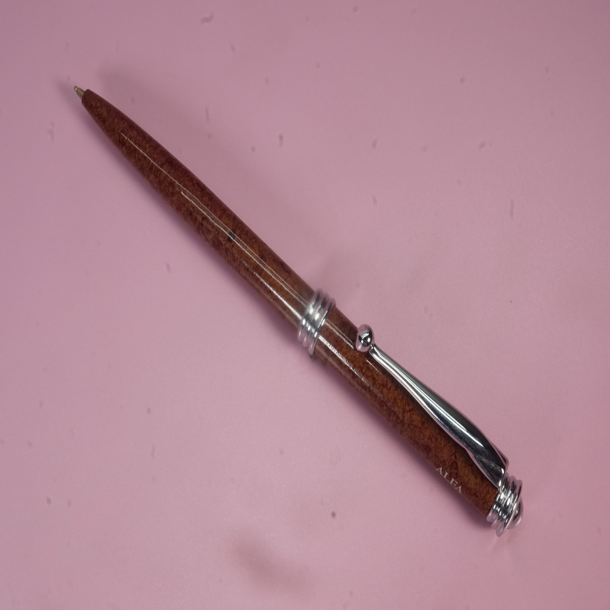 Alfa Brown Color Marble Design Body Silver Clip Retractable Ball Pen SKU 28235