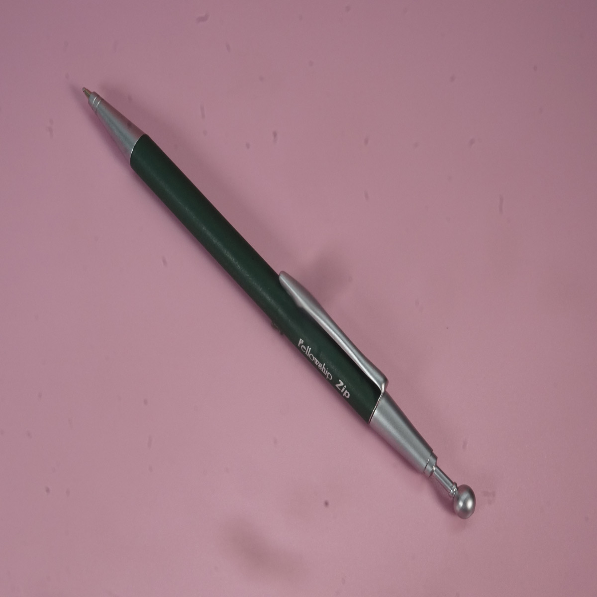 Fellowship Zip Green Color Body Silver Clip Retractable Ball Pen SKU 28236