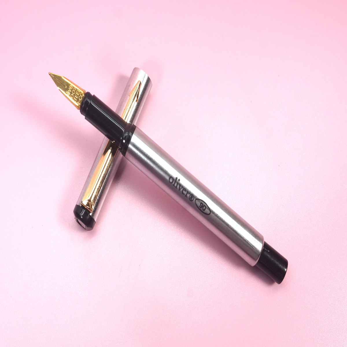 Oliver 90 Full Silver Body and Cap  with Gold Clip GT Nib Eyedropper fountain Pen SKU 28260