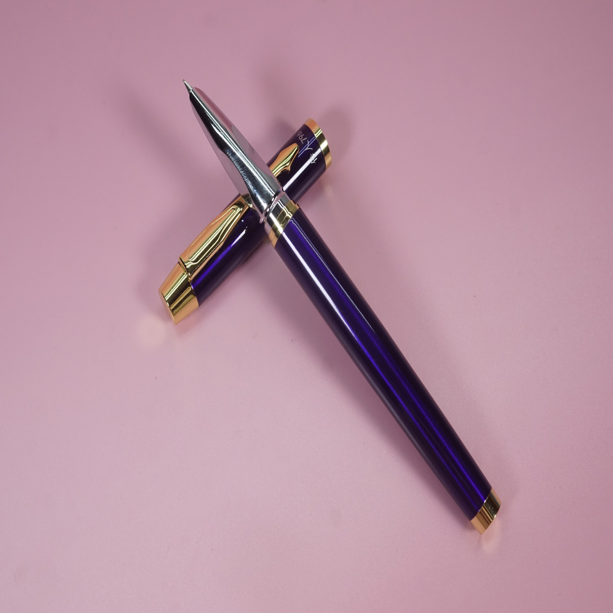 Chren 796 Glossy Blue Color Body and Cap with Gold Clip with Silver Grip Fine Nib Converter Type Fountain Pen SKU 28277