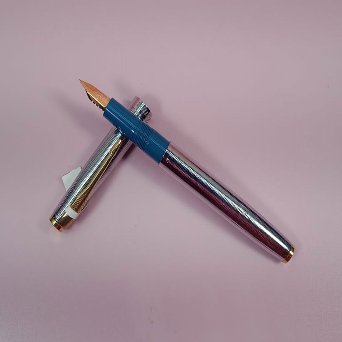 Gama  Silver Color Body With Turquoise Blue Color Grip And Gold Plated Fine Nib Eyedropper Model Fountain Pen SKU 28301