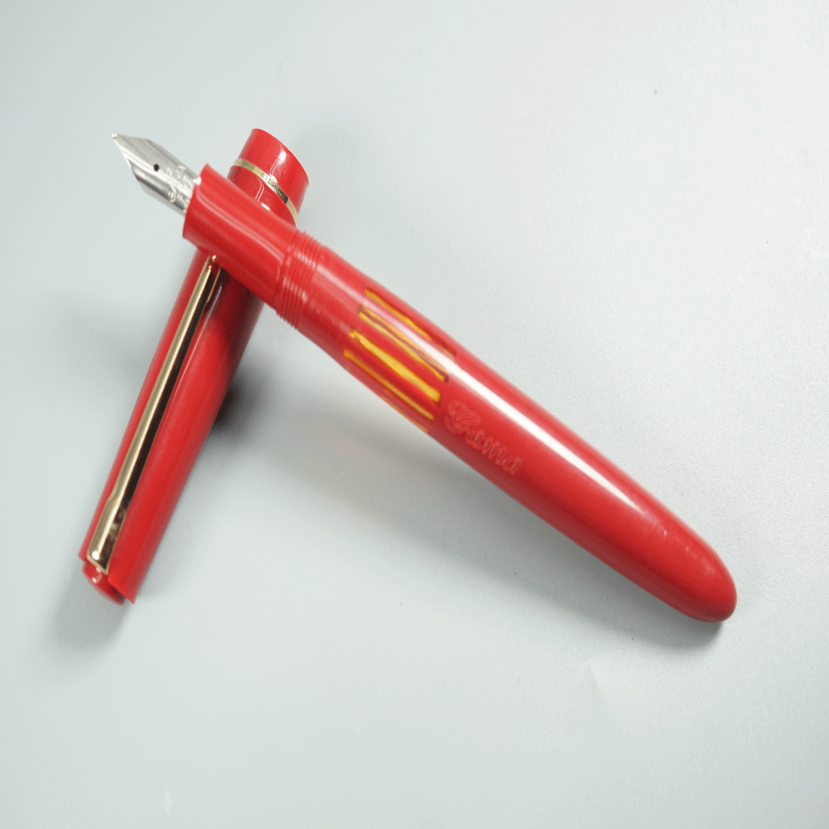 Gama No-11 Red Color Body and Cap Gold Clip and Five SS Fine Nib With Eye Dropper Model Fountain Pen  SKU 28300