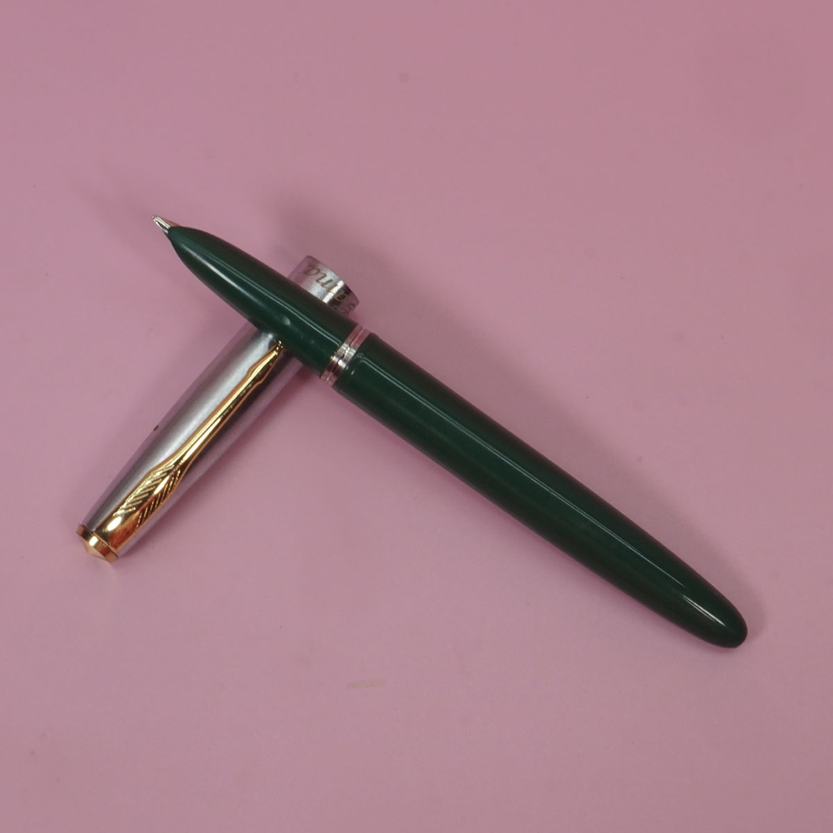 Gama No 9 Green Color Body With Silver Cap Fine Nib Eyedropper Type Fountain Pen SKU 28317