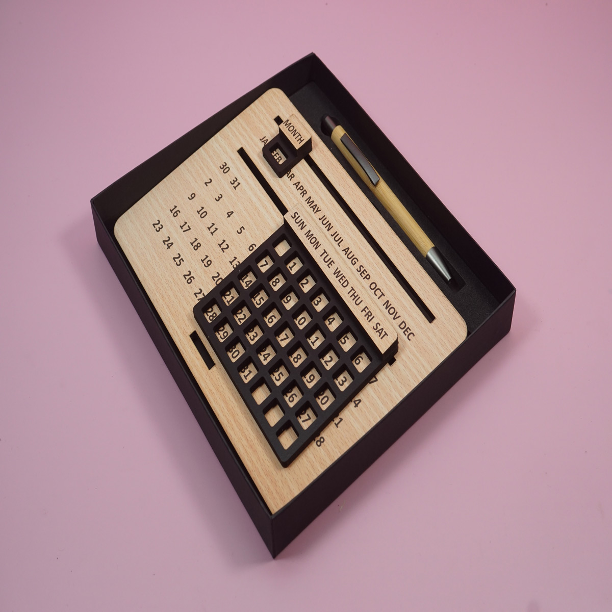 penhouse.in Desk Wooden Calendar with Wooden Retractable Ball Pen  Gift set  SKU 28320