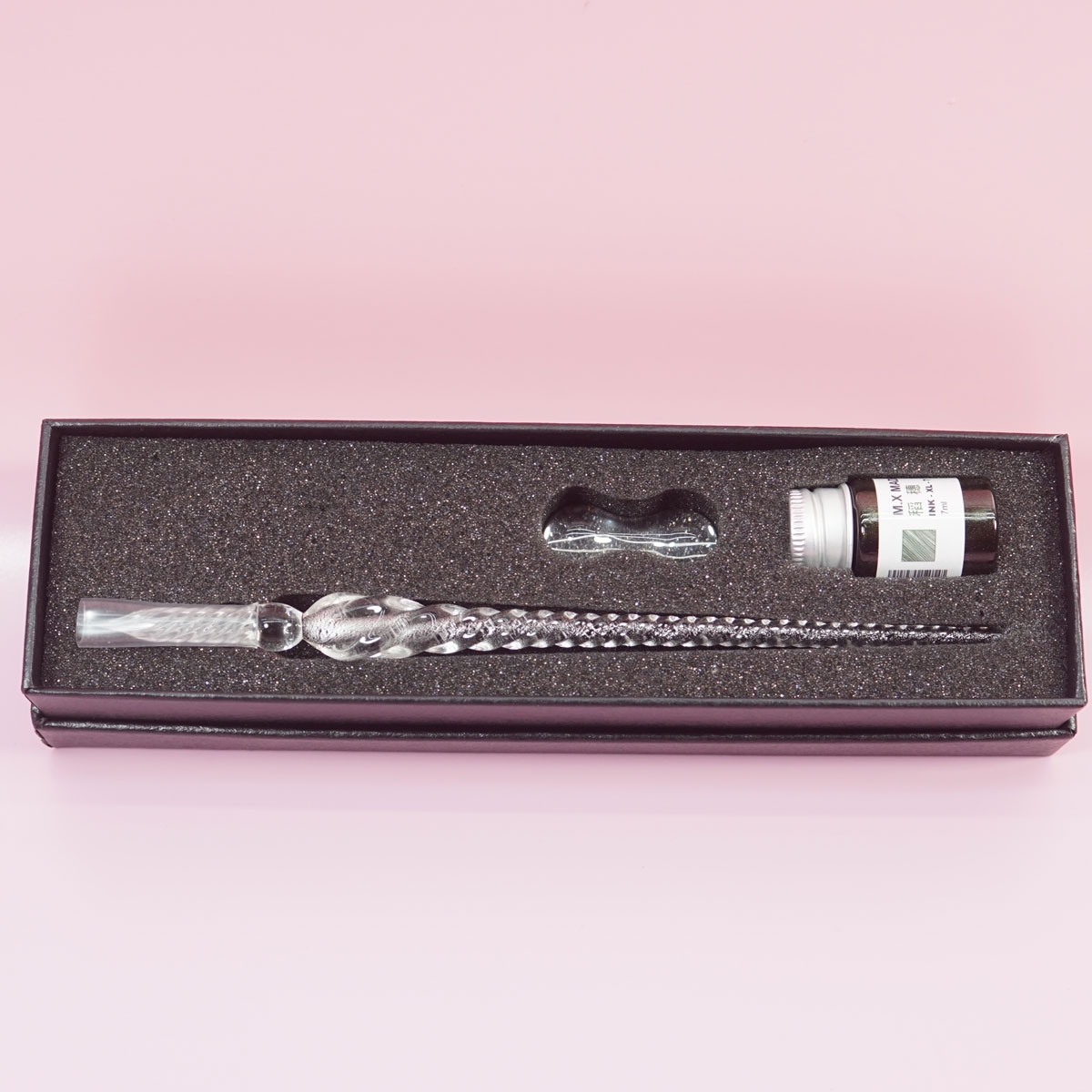 penhouse.in Silver Color Shade Crystal Glass Dip Pen And Green Fountain Pen Ink Holder Set SKU 28342