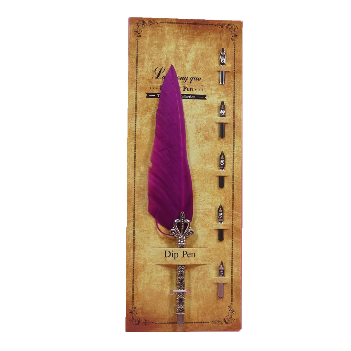 penhouse.in Violet Color Feather With Several Interchangeable Metal Nibs And Feather Quill Dip Pen Set SKU 28350