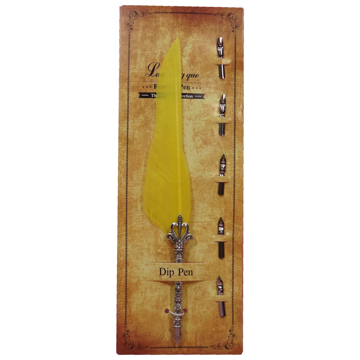 penhouse.in Yellow Color Feather With Several Interchangeable Metal Nibs And Feather Quill Dip Pen Set SKU 28352